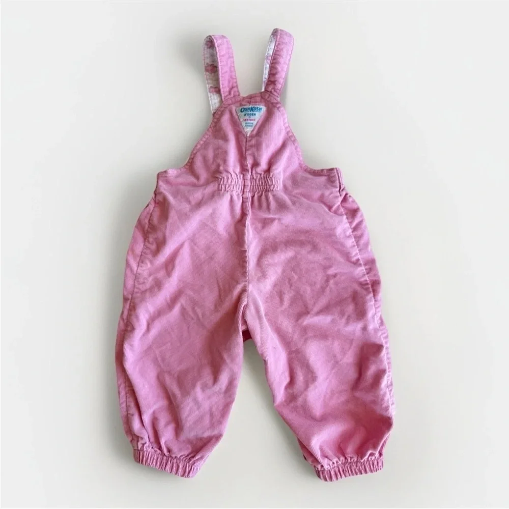 Vintage 90s Osh Kosh B'Gosh Girls Pink Overalls Elephant Corduroy USA Size 24 M